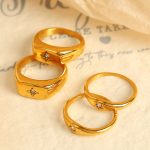 New Simple Oval Star Zircon Stainless Steel 18K Gold Plating North Star Ring Jewelry for Women
