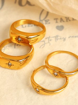 New Simple Oval Star Zircon Stainless Steel 18K Gold Plating North Star Ring Jewelry for Women