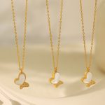 Stainless Steel Bath No Need to Take off Natural White Shell Butterfly Necklace CNC Zircon Inlaid Sweet Clavicle Chain Female