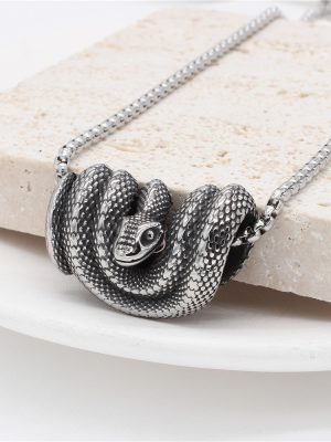 Domineering Necklace Men's Snake Head Winding Pearl Chain Hip Hop Punk Street Hipster Stainless Steel Ornaments