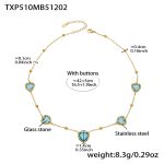 color: TXP510-Lake Blue Faceted Stone Gold Necklace 42+5cm
