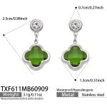color: TXF611-Green Glass Stone Steel Color Earrings