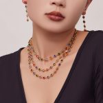 Luxury 5A round Zirconium Stitching Stainless Steel Bracelet Necklace Refined Grace Colorful Crystals Tassel Earrings Set