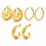 Stainless steel gold round ring earrings, women's wide-chain ear rings, three styles available.