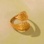 Stainless Steel Leaves Texture Open Ring Personality round Thread Ring Bracelet Rings