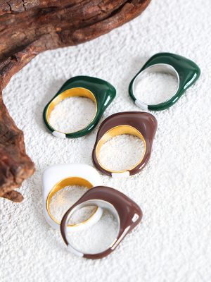 Ornament Cute Candy Color Sweet Elegant Girls Ring Stainless Steel 18K Gold Plating Open Index Finger