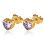 color: Heart Stud Earrings Pink Zircon Gold