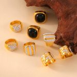 Simple Personality Affordable Luxury Ornament Geometric Diamond Agate Design Texture Stainless Steel Gold Plated Ring