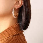 color: F569-Gold C Shape White Zircon Earrings