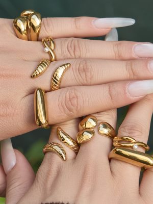 Snake-Shaped Curve Stainless Steel Ring 18K Gold Non-Fading Advanced Open Ring