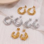 Vintage Crumpled C- Shaped Earrings Women's Stainless Steel Plated 18K Gold Premium Personalized Earrings