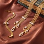 Exaggerated and Personalized Stainless Steel Gold-Plated Diamond Glaze Pendant Multi-Layer Necklace, Bracelet Set Ornament