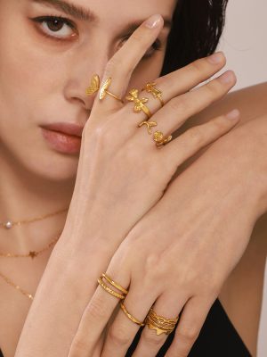 Irregular Open Ring Design Stainless Steel PVD Plated 18K Real Gold Color Retaining Ring for Women