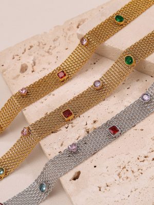 New Personalized All-Match Classic Style Irregular Inlaid Zircon Stainless Steel Simple Necklace Bracelet for Women