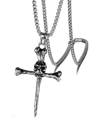 Skull Nail Geometric Cross Necklace Stainless Steel Vintage Pendant Ornaments