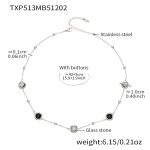 color: TXP513-Black Glass Stone Steel Color Necklace 42+5cm