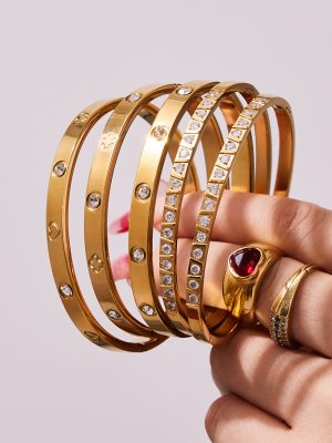 Stainless Steel Geometric Buckle Zircon Bracelet Twin All-Match