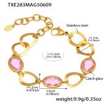 color: TXE283-Gold Pink Glass Stone Bracelet 15+5cm