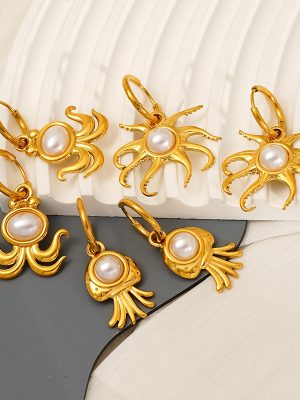 Stainless Steel Earrings Octopus Plating Ins Ocean Series Ornament 18K Gold Earrings