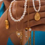 Personality Simple Freshwater Pearl Stitching Ornament Geometric Texture Design Pendant Stainless Steel Gold-Plated Necklace