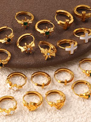 New Versatile Rhinestone Earrings Stainless Steel 18K Gold Plating Advanced Non-Fading Ornament Women