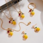 Fresh Lemon Pendant Earrings Studded with Zircon Necklace 18K Gold Plating All-Match Fruit Jewelry