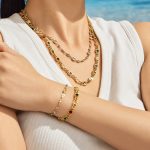 Oval Mosaic Color Zircon Stainless Steel Simple and Light Luxury Female Accessories Bracelet Necklace
