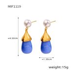 color: F1119-Gold Blue Resin Earrings