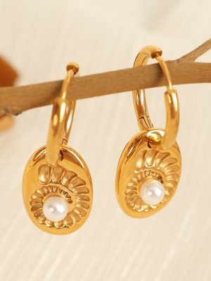 Commuter's All-Matching Earrings Light Luxury Earrings Geometric Stainless Steel Pearl Women