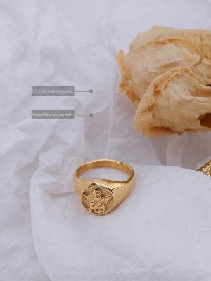 Marka Personality Angel Little Boy Ring Forefinger Ring Stainless Steel 18K Gold Ring