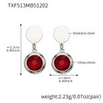 color: TXF513-Red Color Faceted Stone Steel Color Earrings