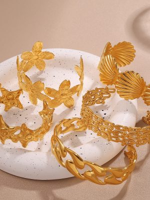 Exaggerated Personalized Design Flower Starfish Water Drop Open-Ended Bracelet Female Temperament Stainless Steel