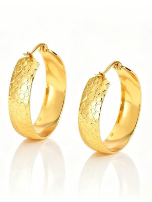 Light luxury hammered round dot wide stainless steel earrings, gold high-end thick hemp flowers twisted string earring design.