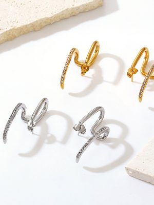Diamond-Embedded Stainless Steel Irregular Earrings Advanced Women's Light Luxury Plated 18K Ear Rings