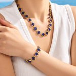 Minimalist Geometric New Stainless Steel Gold-Plated Red Glass Four-Petal Flower Necklace Bracelet Earrings Female Accessories