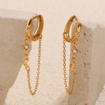 Simple Elegant Earrings Ear Clip Micro Inlaid Zircon Stainless Steel 18K Gold Plating Personalized Drop Earrings
