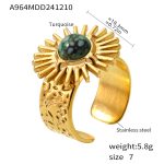 color: A964-Gold Dark Green Rain Flower Stone Ring