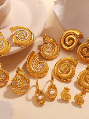 New Retro Simple Thread Artificial Pearl Earrings Stainless Steel 18K Gold Plating Diamond All-Match Earrings for Women