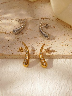 Stainless Steel 18K Gold Drop Earrings Glossy Hollow Flowing Water Dangle Earrings Ornament Light Luxury Advanced