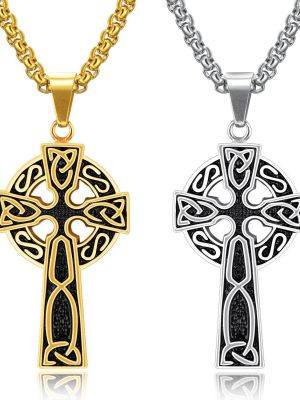 Spiral Cross Pearl Chain Necklace Stainless Steel Retro Pendant Ornaments Men and Women