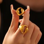 Double Water Drop Hollow round Ring 18K Gold Plated New Stainless Steel Opening Ring Ornament
