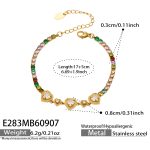 color: E283-Heart Multicolor Zircon Gold Bracelet -17+5cm