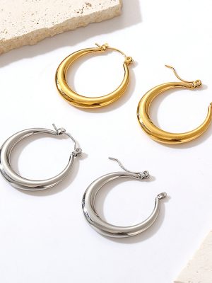 All-Match Stainless Steel 18K round Earrings Advanced Women's Geometric Earrings