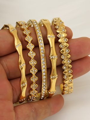 Stainless Steel Inlaid Zircon Gold-Plated Bracelet Female 18K Simple Elegant High-End Bracelet