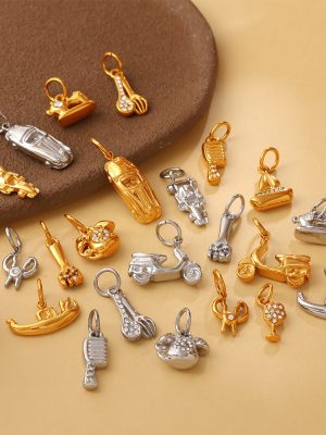 Gold and Silver Two-Color Personalized Motorcycle Phone Comb Shape Pendant Stainless Steel Light Luxury Diamond-Embedded DIY Accessories