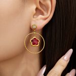 Czech Glass Stainless Steel Ring Five-Leaf Flower Pendant Earrings Senior Ornament Women