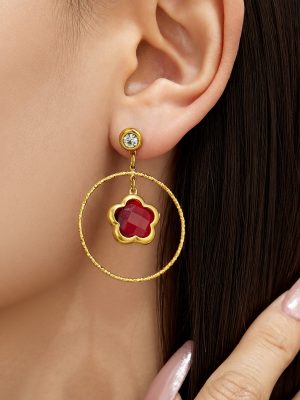 Czech Glass Stainless Steel Ring Five-Leaf Flower Pendant Earrings Senior Ornament Women