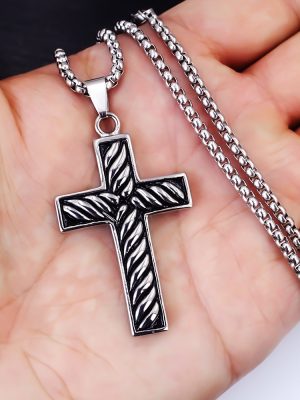 Stainless Steel Pendant Ornaments New Striped Cross Pendant Necklace