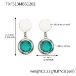color: TXF513-Light Green Color Faceted Stone Steel Color Earrings