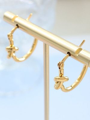 Country Hong Kong Style Sex Ear Studs Slim Hoop Earrings Stainless Steel 18K Gold Plating Knotted Ring Female